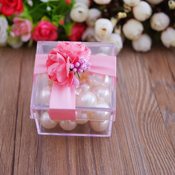 pink Креативные квадратные пластиковые коробки с цветами, 6,5 см* 6,5 см* 4,6 см, BY5201 - Цвет: pink