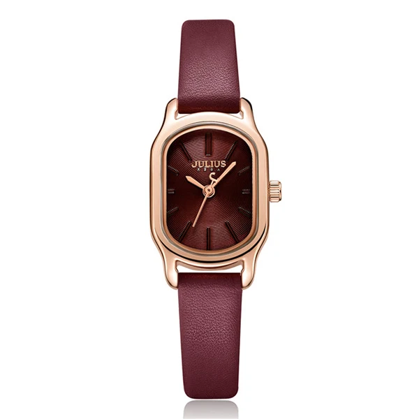 wine red leather Julius Леди Ретро квадратные кожаные женские часы повседневное маленький циферблат кварцевые наручные часы Женское платье Montre Femme часы подарки - Цвет: wine red leather