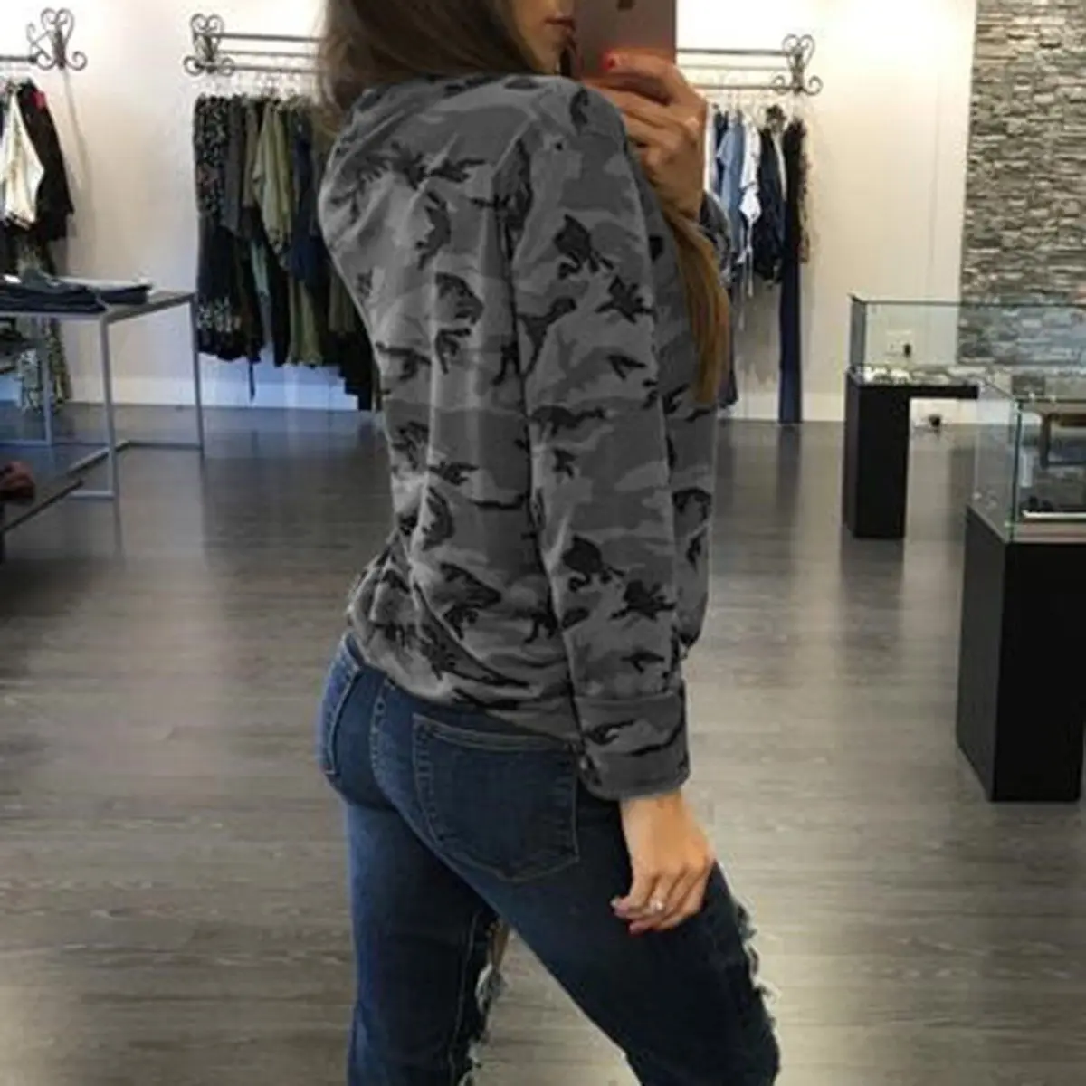 

Women Fashion Summer T-shirt Sexy Deep V-neck Criss-cross Lace up T Shirt Casual Camouflage Long Sleeve T shirt Female Tee Tops