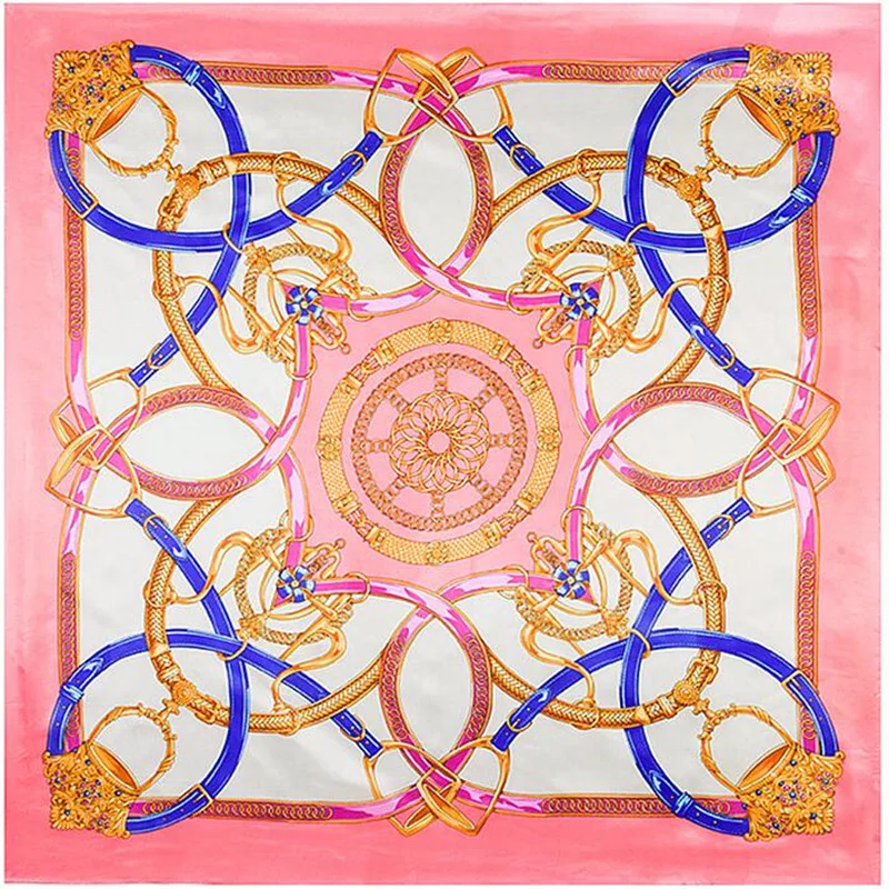 90x90cm Europe style Imitation Silk Scarf Women Chain Belt Luxury Pattern NeckerChief Bandana Square Muslim Headscarf |
