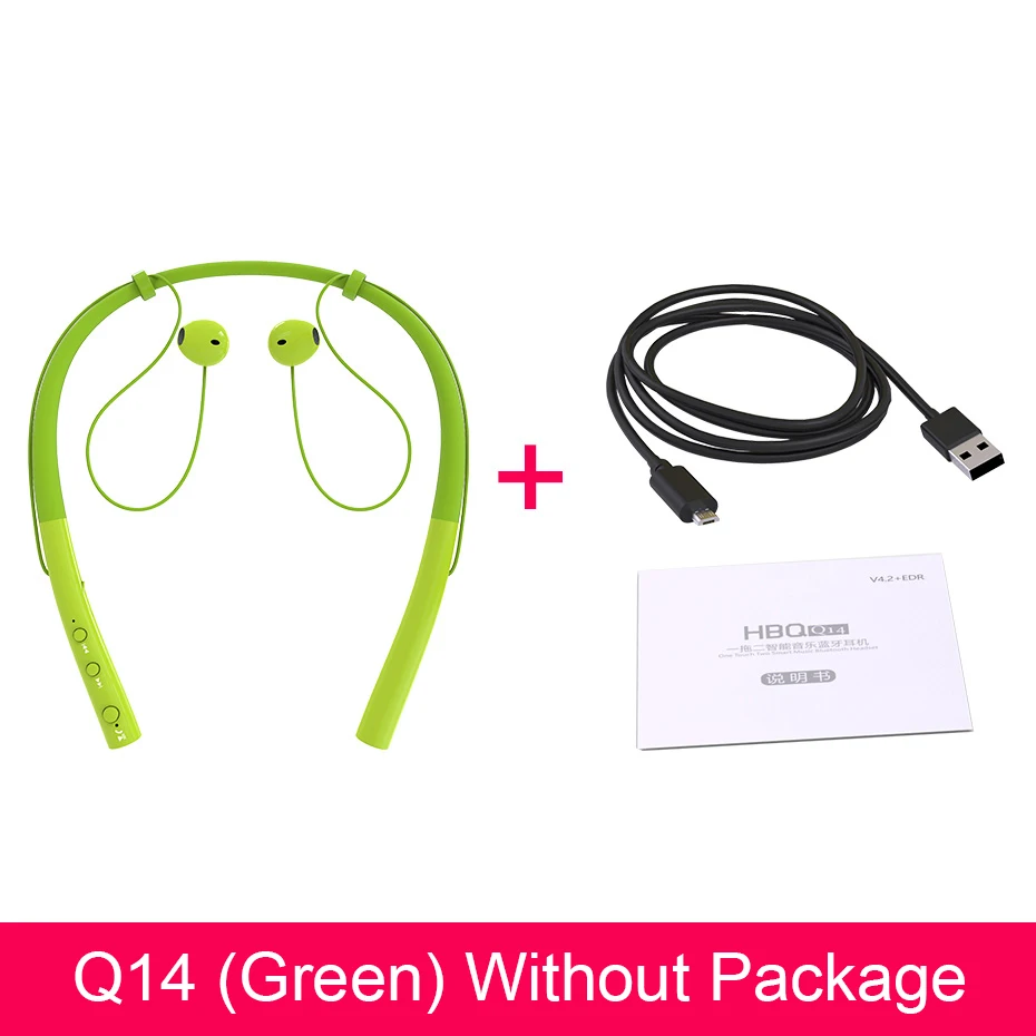 Q14 green no package HBQ-Q14, беспроводные наушники, водонепроницаемые, спортивные, Bluetooth, наушники, Handfree, Шейная гарнитура с микрофоном для Xiaomi, iPhone, samsung - Цвет: Q14 green no package