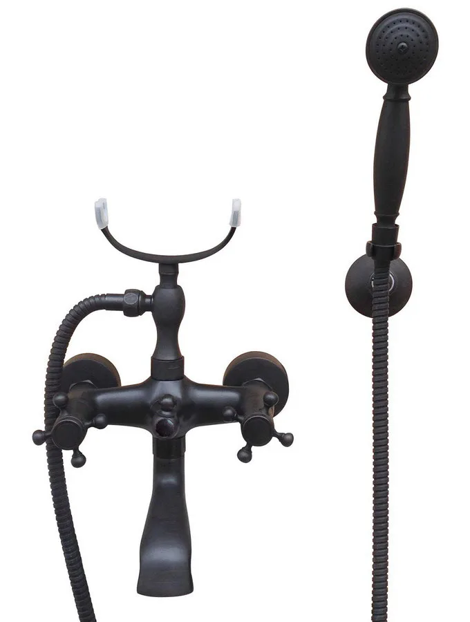 

Bathroom Black Oil Rubbed Bronze Wall Mounted Clawfoot Tub Filler Faucet Handshower Double Cross Handles atf707