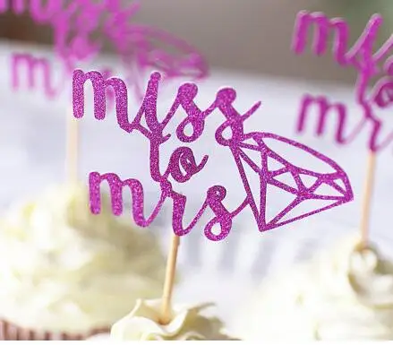 

glitter miss to mrs wedding Engagement rings cupcake toppers valentine's day Anniversary party decoration doughnut food picks