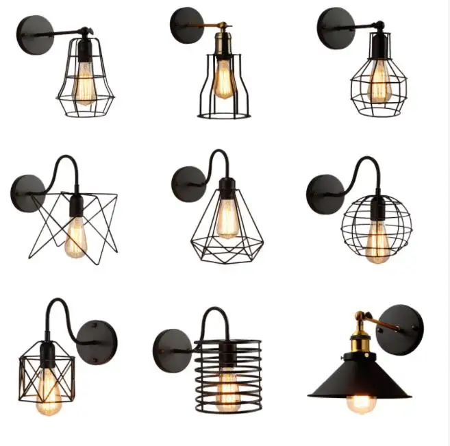Loft American Iron black lampshade wall lamp vintage cage guard sconce loft lighting fixture modern indoor lamps | Лампы и освещение