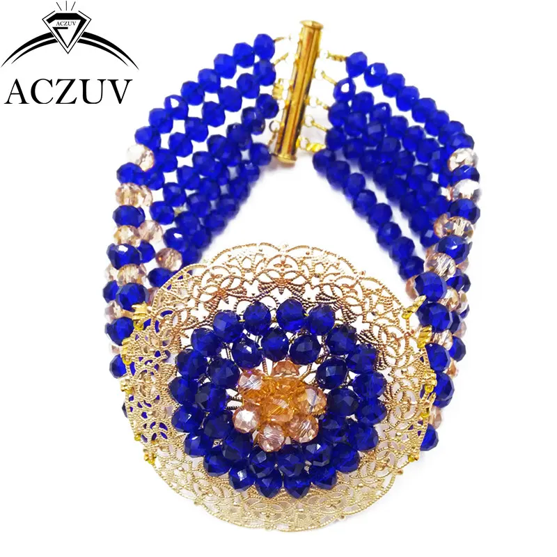 ACZUV Brand Royal Blue and Gold Nigerian Wedding African Beads Jewelry Set Crystal A10R013 | Украшения и аксессуары