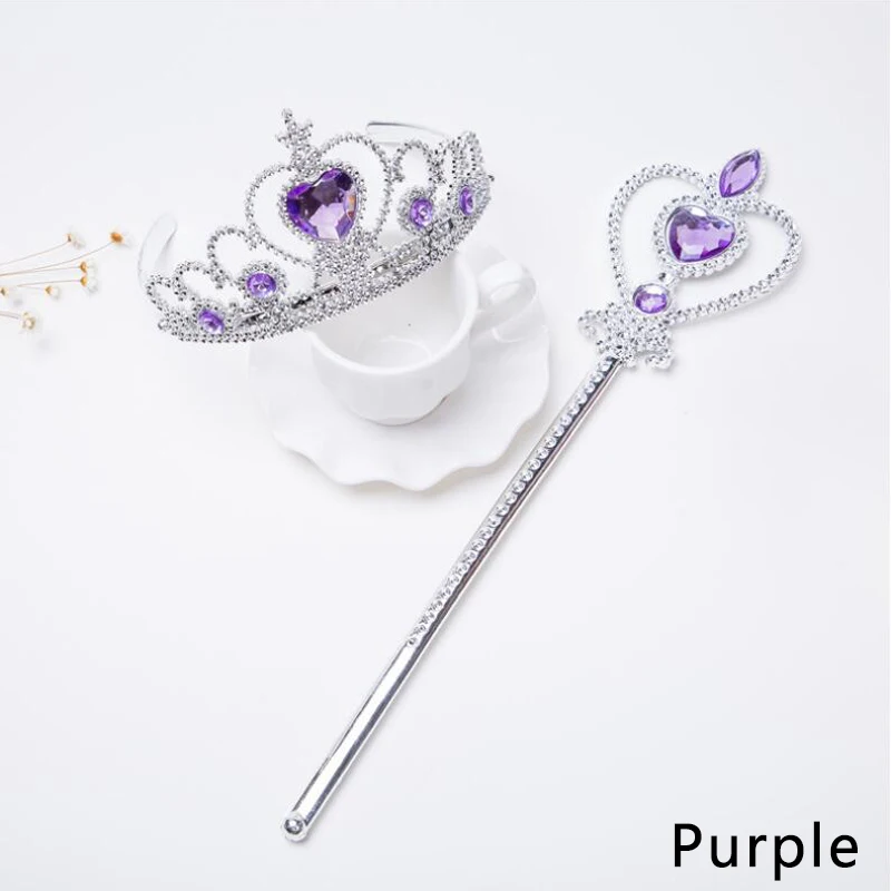 Purple Милые девушки 2 шт./компл. аксессуары принцессы модная детская короны волшебные палочки для девочек для рождественской вечеринки подарок фестиваль подарки на день рождения - Окраска металла: Purple