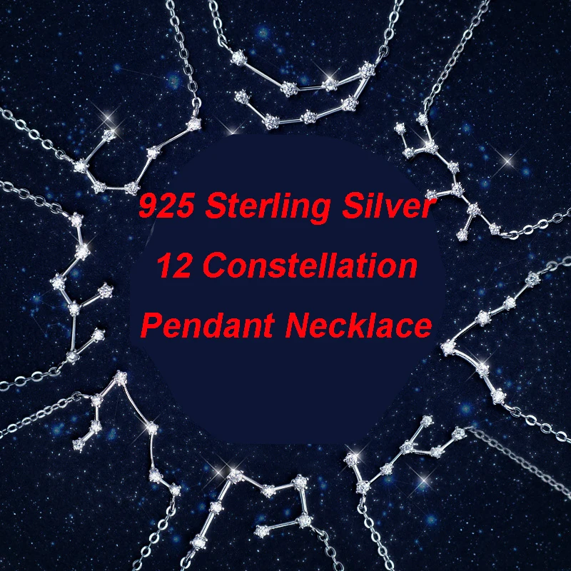 DXJEL 925 Sterling Silver 12 Constellation Crystal Pendant Necklace Jewelry Accessories Zodiac Charm Birthday Gifts New | Украшения и