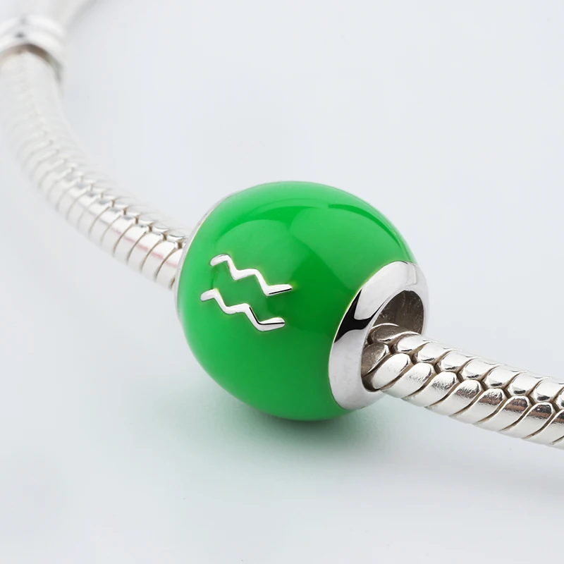 STEP FORWARD 100% 925 Sterling Silver Green Enamel Aquarius Constellation Charm Fit Bracelet and Necklace Fashion Jewelry | Украшения и