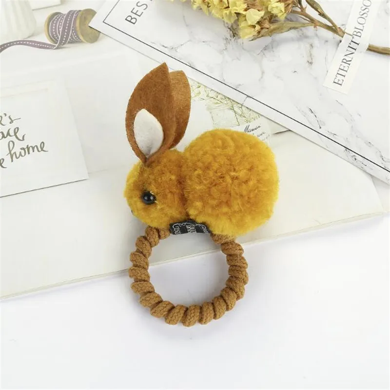 Yellow Gum Горячая Распродажа Милые Детские Девочки корейский плюшевый кролик заколки для волос эластичные волосы группы детей многоцветные аксессуары для волос Прямая поставка - Цвет: Yellow Gum