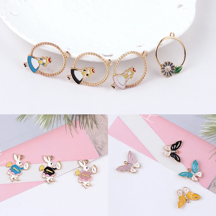 

Diy jewelry making 30pcs/lot alloy drop oil animals cartoon Rabbit/butterfly/girls shape metal floating locket pendant charms