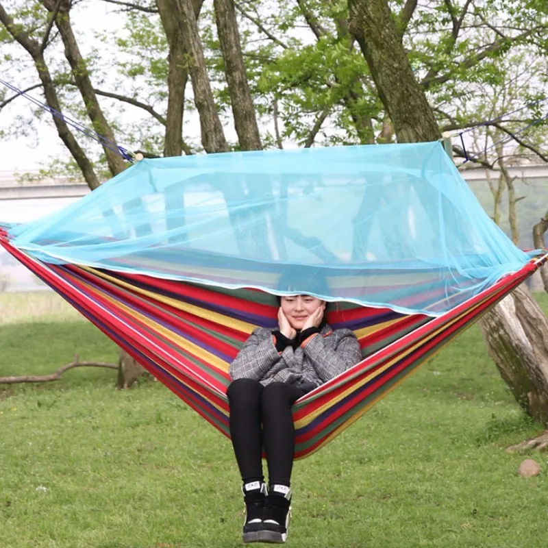 1-2 человека гамак из хлопковой ткани холст москитная сетка для сна портативный