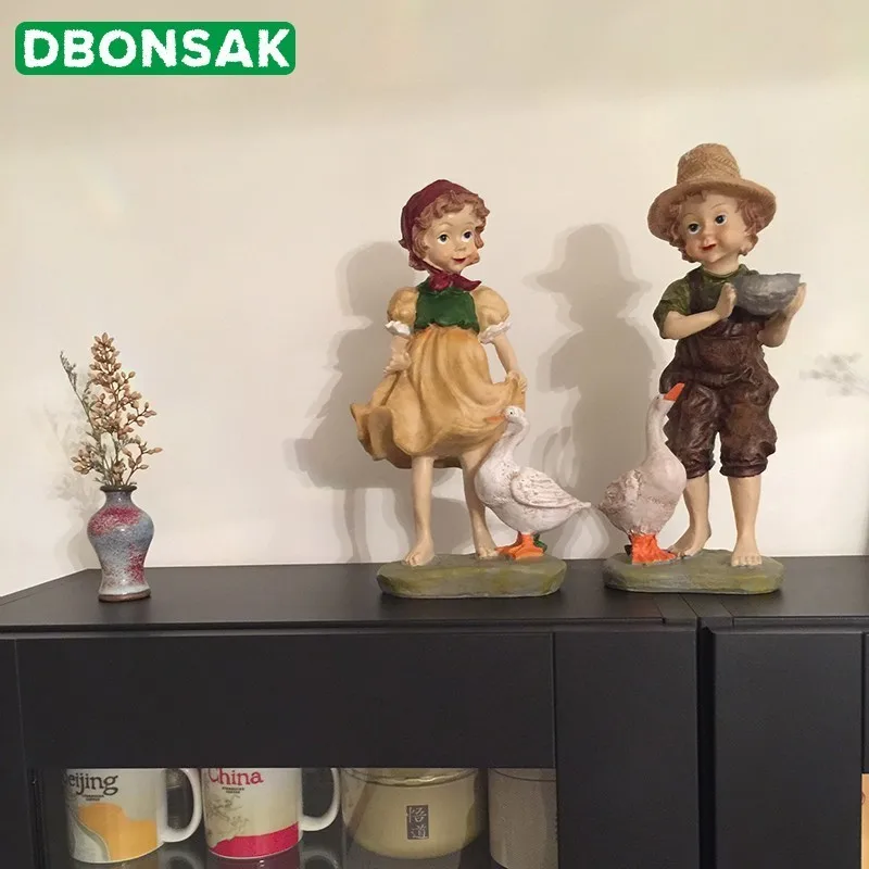 Садовое украшение для улицы, украшение для девочки и мальчика, скульптура, садовый художественный персонаж из смолы, фигурка животного, вилла, дом, декор для двора