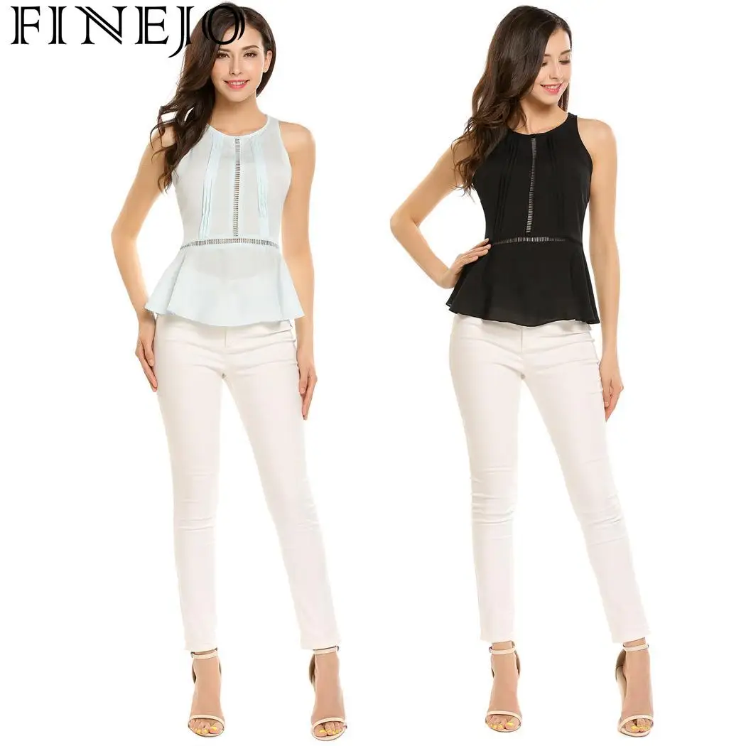 FINEJO Sexy Casual O-Neck Sleeveless Hollow Out Back Zipper A-Line Hem Women Vest Tops | Женская одежда