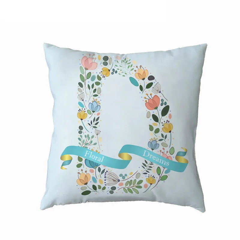 Наволочка из полиэстера с цветочным принтом и буквенным узором персиковая кожа