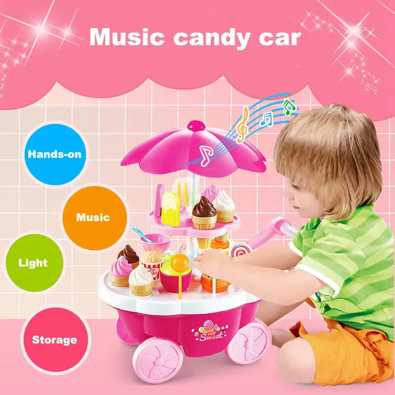 39 шт мини детский домашний симулятор поворотный свет музыка конфеты тележки мороженое тележка