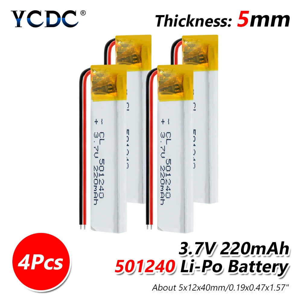 1/2/4 шт. перезаряжаемый 3,7 V 220 мА/ч, литий-ионный аккумулятор 501240 литий-полимерные батареи для MP3 MP4 MP5 BLUETOOTH гарнитура gps