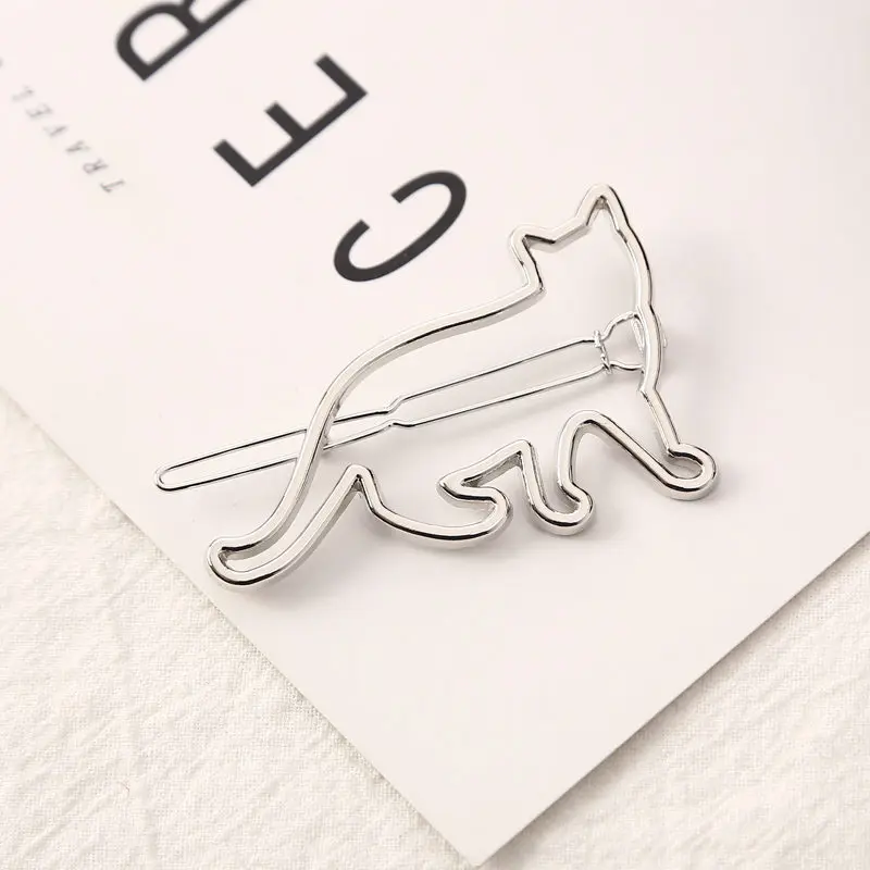 Silver Cat Модные женские аксессуары для волос треугольный зажим для волос шпилька металлический геометрический сплав ободок для волос Moon Circle заколка для волос держатель для девочек - Цвет: Silver Cat