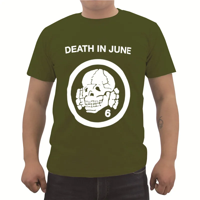 Футболка Impact Death In June Skull 6 футболка с мультяшным персонажем летняя Мужская хлопковая футболка с коротким рукавом Забавные футболки - Цвет: Army green