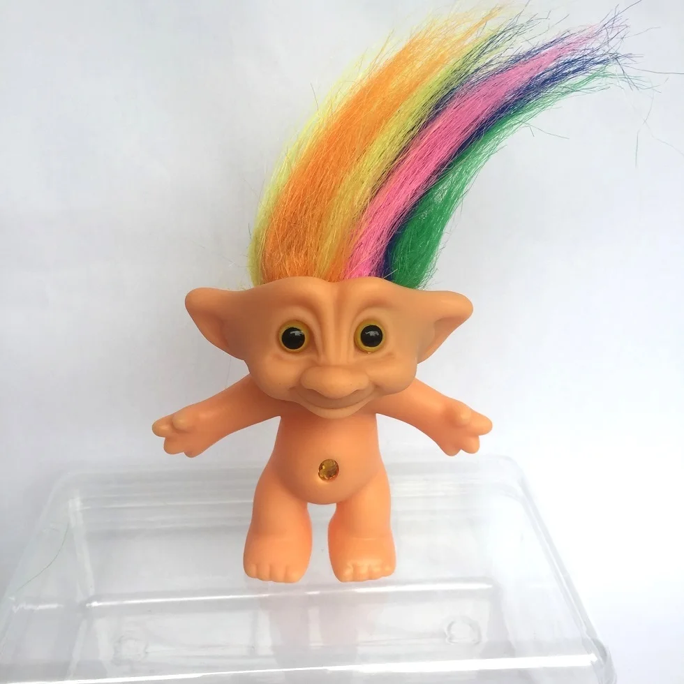 Rainbow hair Troll Новинка, 10 см, кукла тролли, фигурки, кукла, супер милая, 6 стилей, волосы, Тролли на удачу, игрушка, рождественские подарки для детей - Цвет: Rainbow hair Troll