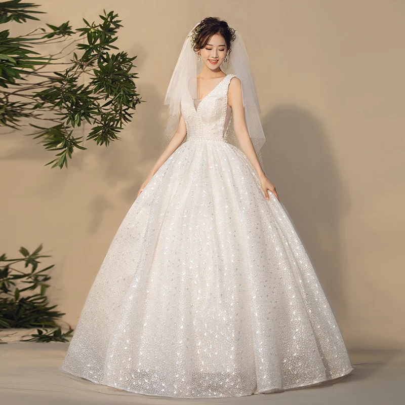 Шикарное свадебное платье новинка 2021 роскошное бальное с бусинами и жемчугом