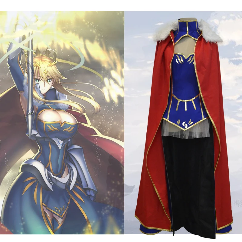 

Fate/Grand Order FGO Artoria Pendragon Cosplay Costome Halloween Uniform Dress+Cloak H