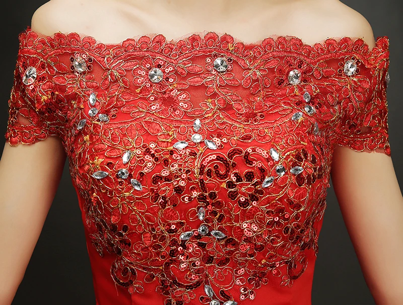 Весна лето 2020 Новое поступление вырез лодочкой рукав до локтя из красного