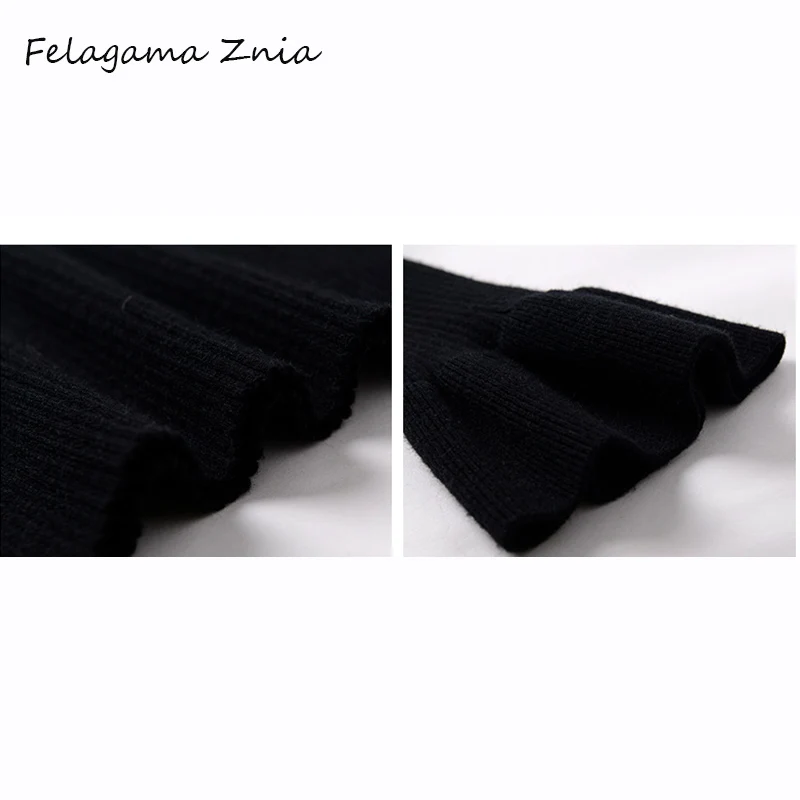 Felagama Znia elegant flare sleeve sweater dress pullover women turtleneck solid female 2018 autumn winter party | Женская одежда