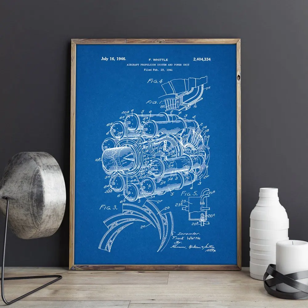 Патент на Самолет Jet Engine авиационное искусство настенное постеры декор комнаты