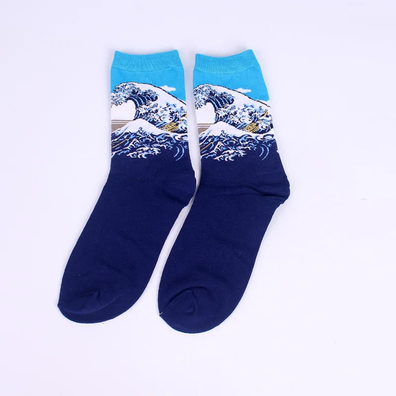 1 pairs color 10 Мужские носки, масло, забавные носки, Ван Гог, Фреска, всемирно известная живопись, серия, Мода ретро, для женщин, новые, индивидуальные, художественные носки, мужские, летние - Цвет: 1 pairs color 10