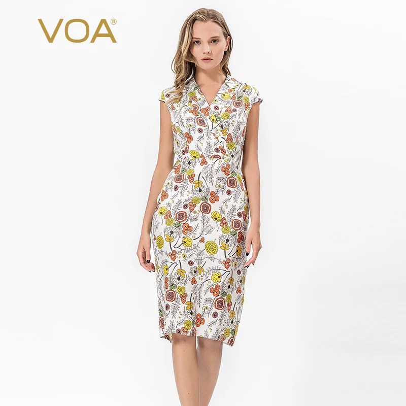 Женское шелковое платье карандаш VOA летнее облегающее офисное с коротким рукавом