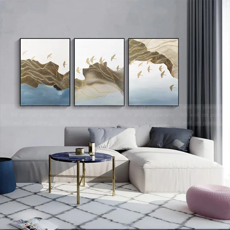 Kopen 3 Stuks Gold Lijn Abstract Canvas Schilderij Wall Art Foto Voor Woonkamer Thuis Wall Decor Originele Bladgoud Textuur Quadro