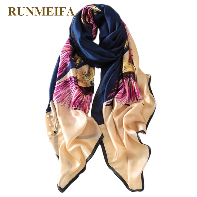 2018 New Design Pink/Navy Blue 100%mulberry silk Scarves women Fashion shawl 180x90cm Eagle Totem spring/summer/autumn scarf |