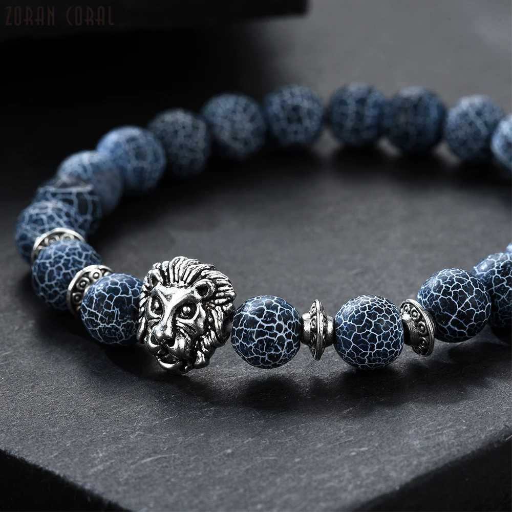 ZORAN CORAL Luxury Brand New Hot Sale Blue Fire Lace Natural Stone Lion Head Beads Strand Bracelets For Women Men Bileklik 2018 | Украшения