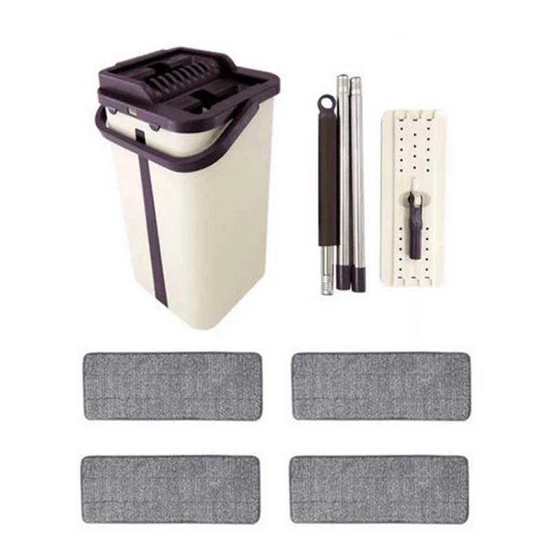 4 mops pads Плоская выдавливаемая швабра и ведро для мытья пола без ручного отжима Швабра из микрофибры для мокрого или Сухого использования на лиственных пород ламината - Цвет: 4 mops pads