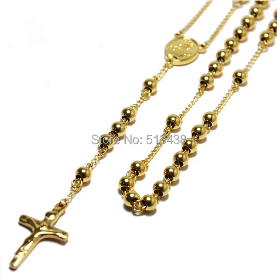 30 ''+ 5'' жёлтое золото Крест Иисуса Христа подвеска Розария ожерелье 316L