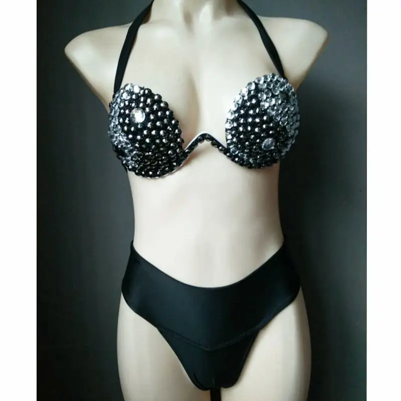 Женский купальник-бикини со стразами черный и белый цвета | Женская одежда