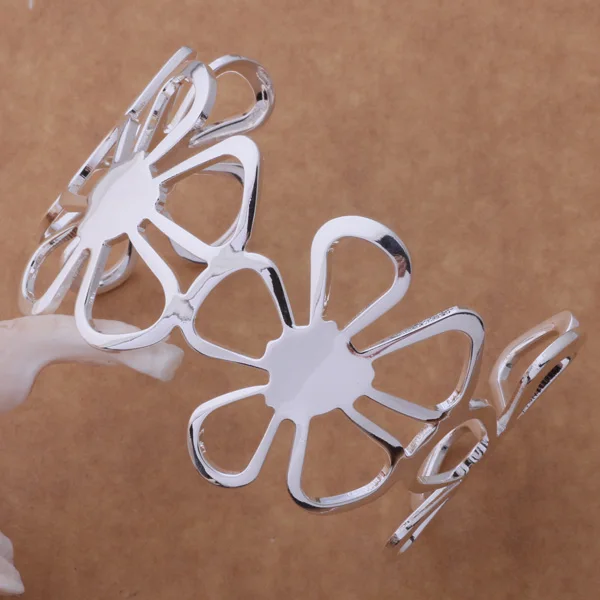 Роскошные модные ювелирные изделия Большой цветок браслет 925 посеребренный