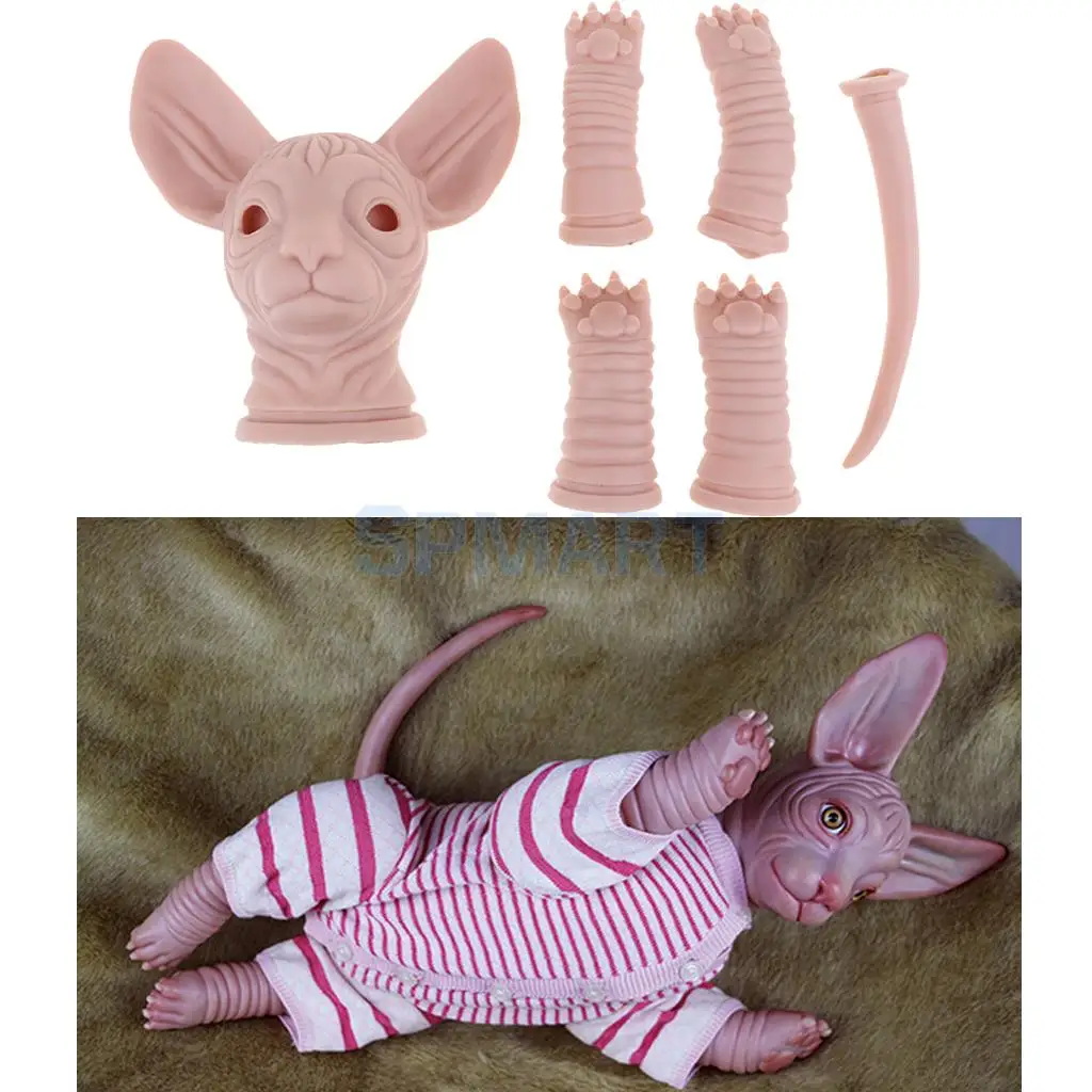 

Real Touch Silicone 18inch Reborn Kits Sphynx Cat Limb Mold Realistic Cat Model Doll Unpainted DIY Handwork