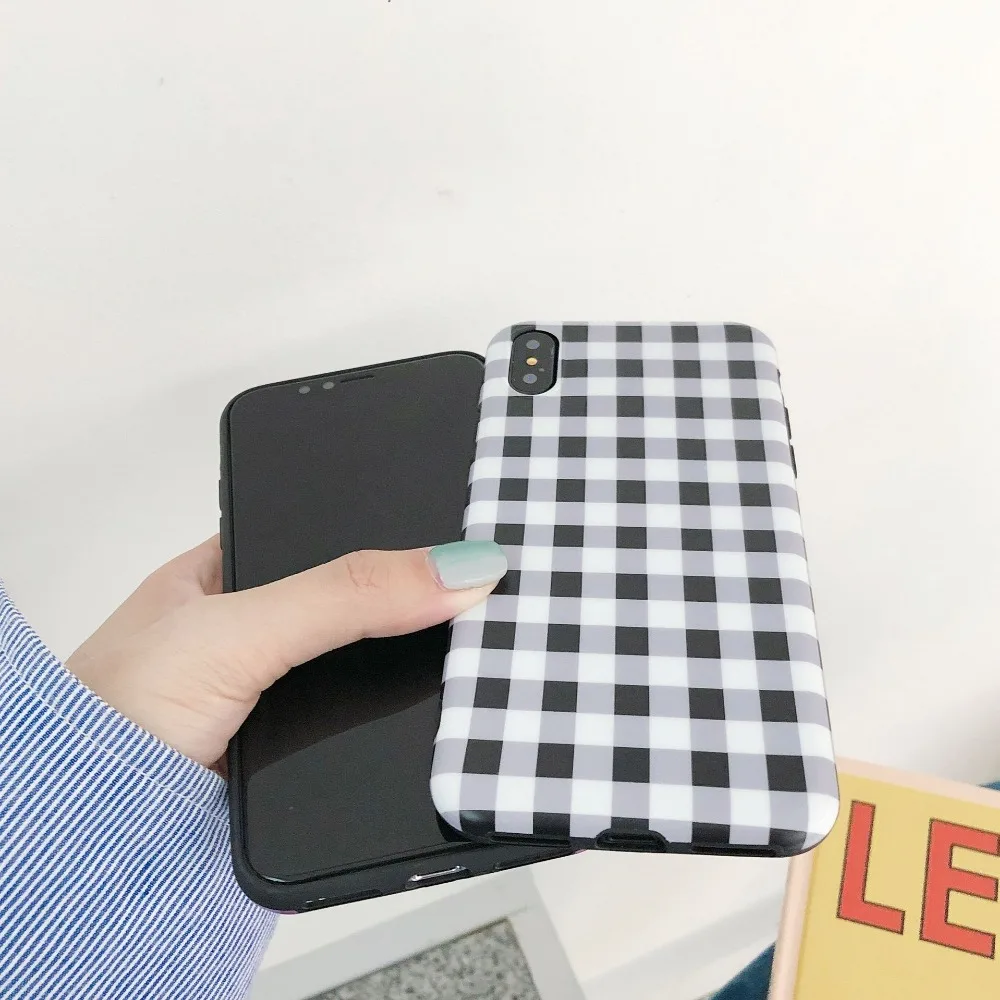 Colorful Grid Patterned Phone Case For iPhone 6 6s 7 8 plus XR X XS Max Back Cover Cute Smile Soft Cases Coque |