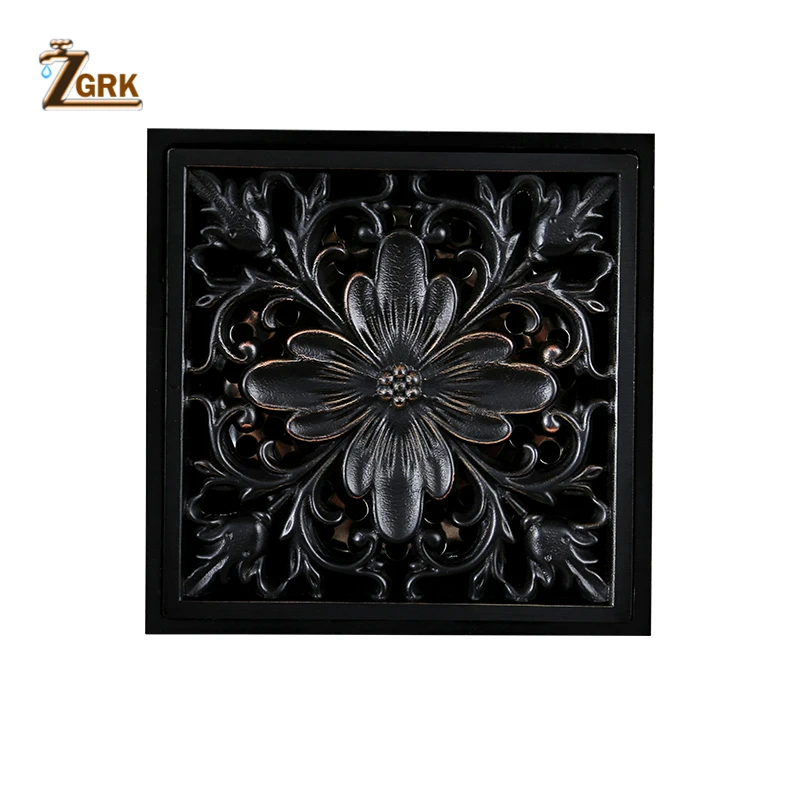 zgrk square black brass shower drain strainer floor cover balcony bathroom bath accessories grate waste 1010 floor drain free global shipping