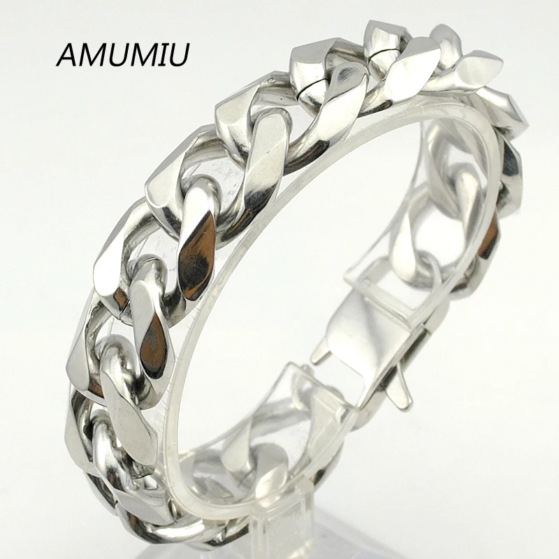 Мужской массивный браслет AMUMIU массивная цепочка из нержавеющей стали 22 см * 18 мм