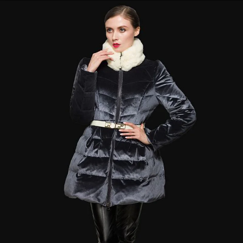 Женский пуховик на белом утином пуху Длинная утепленная парка зимняя куртка