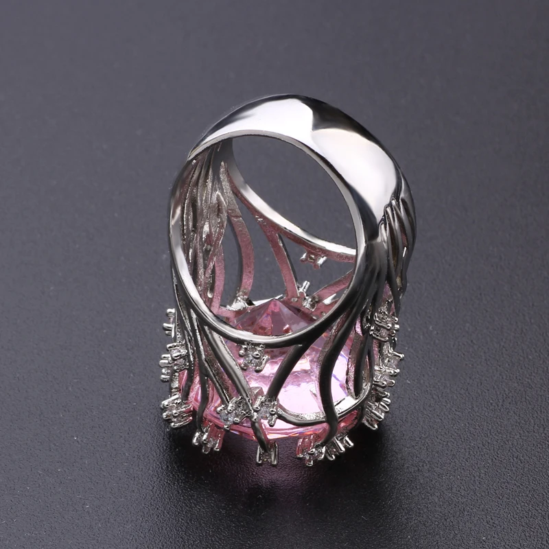 Exquisite Pink Flower Party Rings for Women Ladies Elegant Inlaid Zircon Engagement Fashion Brand Jewelry Bague Femme Gift | Украшения и