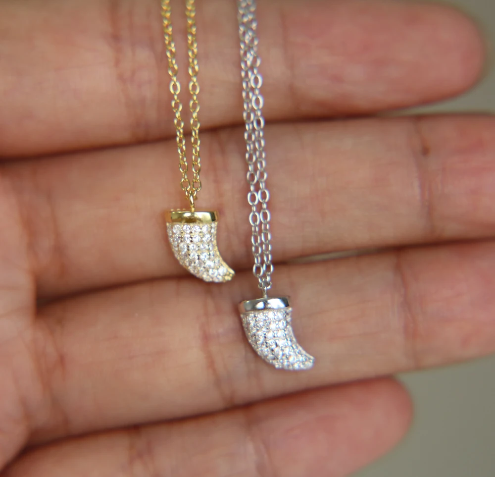 Настоящее серебро 925 пробы колье ожерелье с милым животным рогом кулон и подарок