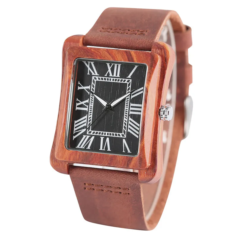 Деревянные часы YISUYA для женщин и мужчин прямоугольные повседневные из