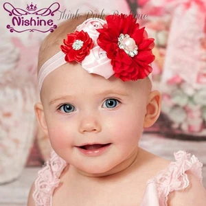 Резинка для волос Nishine 10 шт.лот, эластичная шифоновая Детская повязка на голову с жемчужинами и стразами Вечерние рождественский подарок, аксессуары для волос