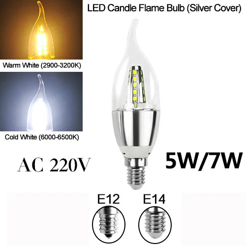Silver candle E14 Светодиодный светильник-кукуруза E27, E14, 110 В, 220 В, SMD5730, 3 Вт, 7 Вт, 12 Вт, 15 Вт, 18 Вт, светильник, лампада, светодиодный, диодные лампы, энергосберегающий светильник для дома - Испускаемый цвет: Silver candle E14