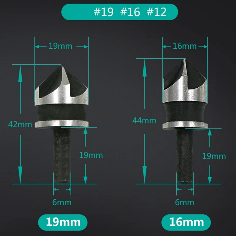3 шт. 5 Флейта Зенковки набор сверл 90 градусов фаски Резак для дерева металла 12/16/19