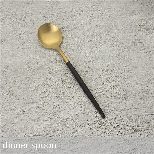 1pc dinner spoon Горячая Распродажа набор столовых приборов Черное золото вилка ложка набор ножей нержавеющая сталь столовая посуда дорожная посуда набор для свадьбы дропшиппинг - Цвет: 1pc dinner spoon