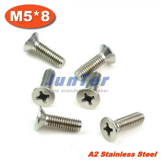 

100pcs/lot DIN965 M5*8 Stainless Steel A2 Machine Phillips Flat Head (Cross recessed countersunk head screws) Screw
